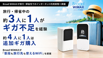 旅行・帰省中の約3人に1人がギガ不足 約4人に1人は追加ギガ購入　「普段も旅行も使えるWiFi」提案