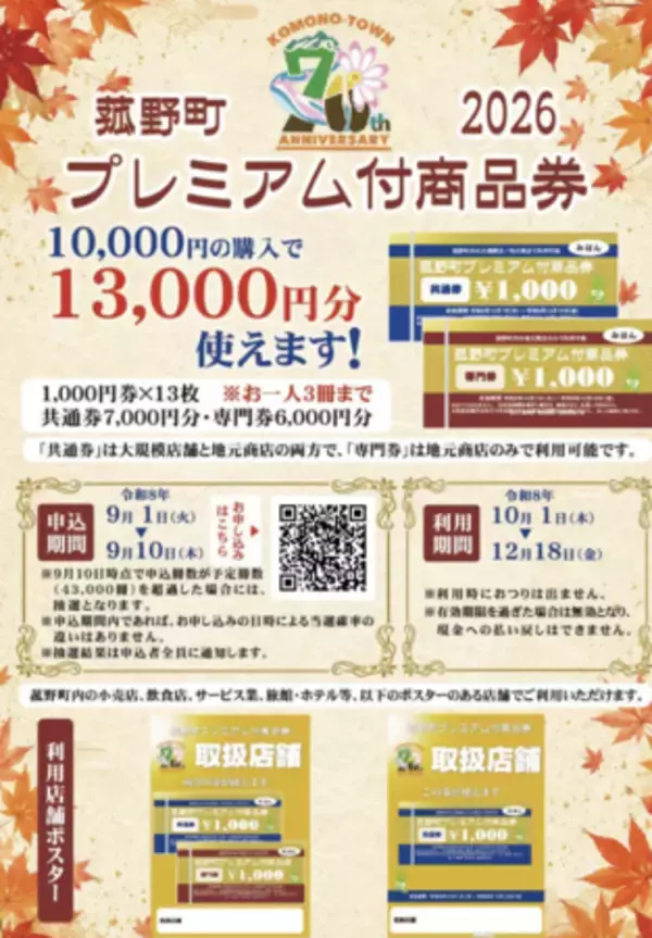 プレミアム率30％でおトクに応援！「菰野町プレミアム付商品券」の事前申込受付を9月1日（火）より開始