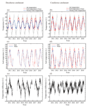 落葉広葉樹林とスギ・ヒノキ人工林で水温は違うのか？