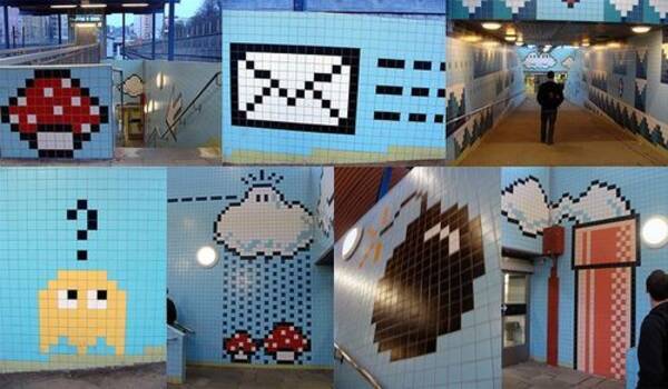 パックマンにマリオ スウェーデンの地下鉄駅にファミコン時代のドット絵が描かれていた 11年10月17日 エキサイトニュース