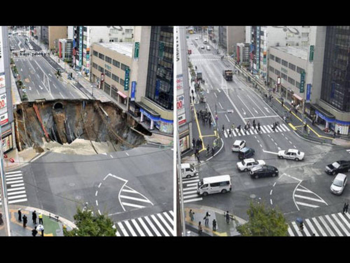 海外 博多駅前の道路陥没 たった1週間で復旧ってジョークだろう 2016年11月16日 エキサイトニュース