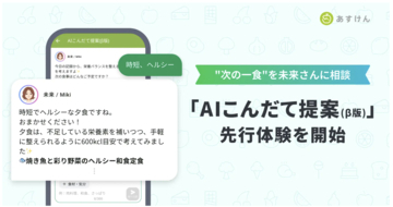 『あすけん』、献立相談ができる「AIこんだて提案（ベータ版）」の先行体験を開始