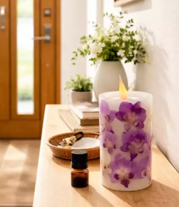 「Nama Candleが2/19に胡蝶蘭LEDアロマキャンドルを発売！胡蝶蘭の美しさと香りを贈る 火を使わないキャンドル」の画像