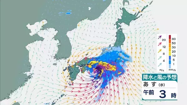 「【台風6号】３日明け方から朝に近畿地方に最接近か　進路によっては警報級の大雨のおそれも…奈良・和歌山・徳島などで「線状降水帯半日前予測」発表　和歌山で「最大３００ミリ」予想【雨と風の最新シミュレーション】」の画像