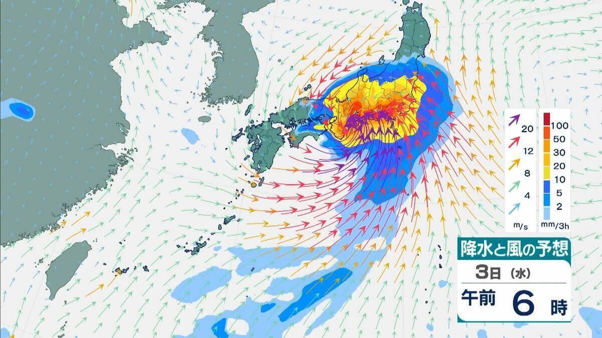 【台風6号】３日明け方から朝に近畿地方に最も接近か　進路によっては警報級の大雨のおそれも…和歌山・徳島などで「線状降水帯半日前予測」発表　奈良・和歌山・徳島で最大２５０ミリ予想【雨と風の最新シミュレーション】