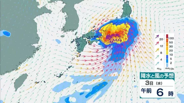 「【台風6号】３日明け方から朝に近畿地方に最接近か　進路によっては警報級の大雨のおそれも…奈良・和歌山・徳島などで「線状降水帯半日前予測」発表　和歌山で「最大３００ミリ」予想【雨と風の最新シミュレーション】」の画像