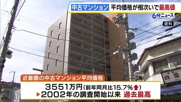 【中古マンション価格】各地で「最高値」更新　東京では1億3000万円に迫り関西でも15.7%上昇　日銀の利上げが価格調整につながる可能性も