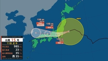 【台風情報】15号(チャンホン)関東直撃か…きょう午後"かなり接近"のおそれ　近畿最接近は12日の日中か　兵庫北部では「レベル４高潮危険警報」発表の可能性【進路予想・各地の雨風シミュレーション】