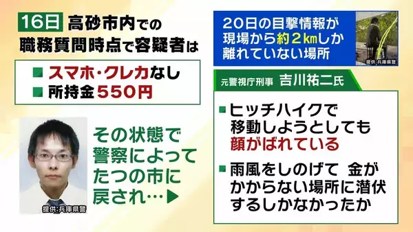 「事件現場からわずか2kmの場所で「大山賢二容疑者の新たな目撃情報」服を着替え逃走か…「洗濯物やコインランドリーで窃盗した可能性も」元警視庁刑事が指摘　今後予想される行動・注意すべきポイント【たつの市母娘殺害事件】」の画像