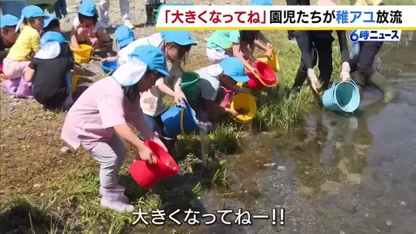 「大きくなってね！」アユ漁の解禁前に…園児たちが稚アユを放流　兵庫・養父市