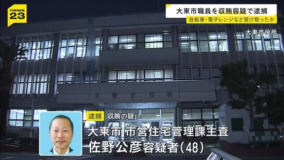 市営住宅の修繕工事めぐり便宜、電子レンジなど約17万円相当の見返り受けたか　大阪・大東市の主査を逮捕　大阪府警
