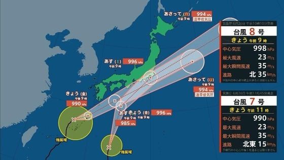 【台風7号】27日(土)に最接近見込みの近畿「最大２００ミリ」の大雨か…東海地方では「最大３００ミリ」予想も（沖縄・九州・四国・近畿・東海・関東の雨風シミュレーションと進路情報）