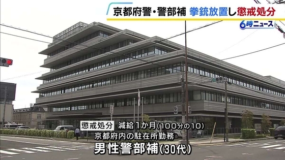 「煩わしかった」実弾入りの拳銃を駐在所に放置したまま外出…京都府警の警部補が減給1か月の懲戒処分
