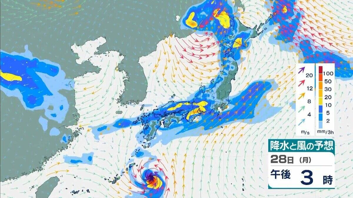 シルバーウィーク明けは雨に…“非常に強い”台風26号（スリゲ）は大東島地方に接近　暖かく湿った空気流れ込み近畿でも大気の状態不安定に【雨と風最新シミュレーション】
