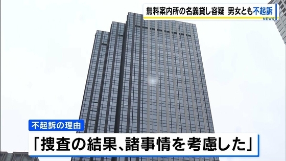 大阪・ミナミのホストクラブへ案内…無料案内所に名義貸した疑いで逮捕の２人を不起訴に 「諸事情を考慮」と大阪区検　