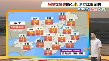 【近畿の天気】22日（水）も危険な暑さが続く　京都は38℃予想　全域に熱中症警戒アラート発表