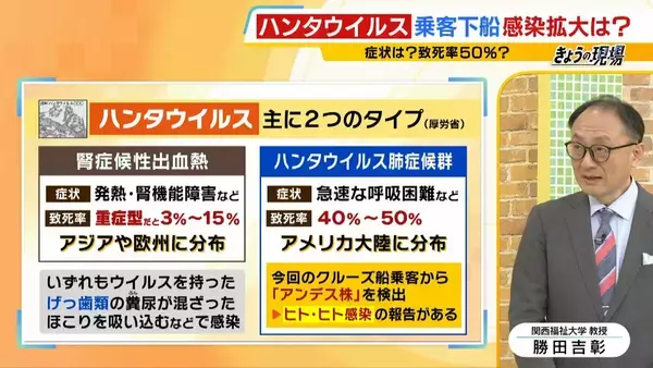 「【ハンタウイルス】乗客下船で感染拡大は？新型コロナのような大流行は「現時点では可能性低いが変異に注視」「感染は家族など長時間密接している場合が多い」　渡航医学の専門家解説」の画像