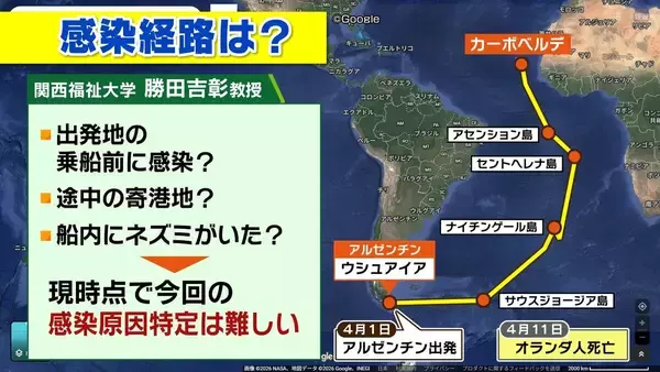「【ハンタウイルス】乗客下船で感染拡大は？新型コロナのような大流行は「現時点では可能性低いが変異に注視」「感染は家族など長時間密接している場合が多い」　渡航医学の専門家解説」の画像