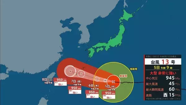「【台風13号（ドルフィン）】強い勢力で沖縄・奄美へ接近か　被災地・熊本では週後半に雨の可能性…土砂災害に要警戒　日本のはるか南東で“台風のたまご”発生…6日午前には台風に発達か【雨風シミュレーション】」の画像