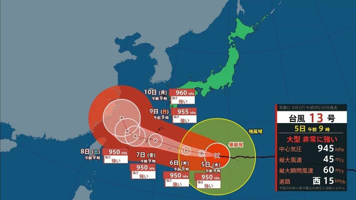 【台風13号（ドルフィン）】強い勢力で沖縄・奄美へ接近か　被災地・熊本では週後半に雨の可能性…土砂災害に要警戒　日本のはるか南東で“台風のたまご”発生…6日午前には台風に発達か【雨風シミュレーション】