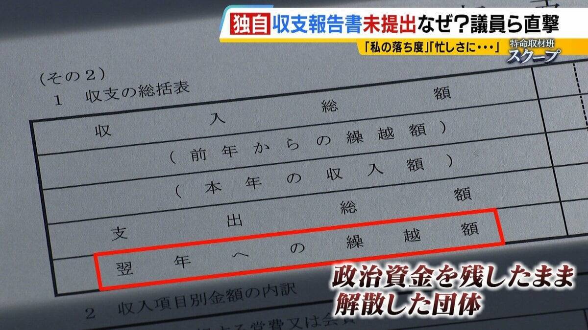 議員や自治体トップに直撃「私の落ち度」「忙しさにかまけて…」158の政治団体が収支報告書“未提出”で事実上解散　“繰り越し”された政治資金はどこへ…【独自取材】