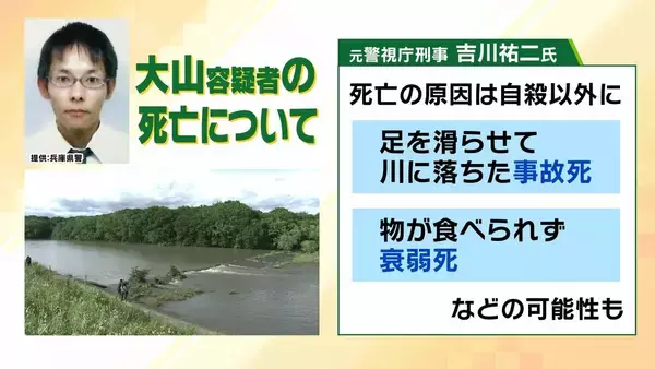 「大山容疑者の死亡で真相究明は困難に　司法解剖で判明「5月20日ごろ死亡か」「ほぼ空腹状態」そこから読み取れることは？　元警視庁刑事「今後も聞き込みなど行い動機を明らかにする必要がある」【兵庫・たつの市母娘殺害事件】」の画像