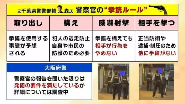 「「正当な判断だった」大阪で“刃物男”に警察官が発砲…その正当性は？4つの“拳銃ルール”もとに解説　テーザー銃など「殺傷しないが威力ある武器」の導入提言も【元千葉県警幹部の見解】」の画像