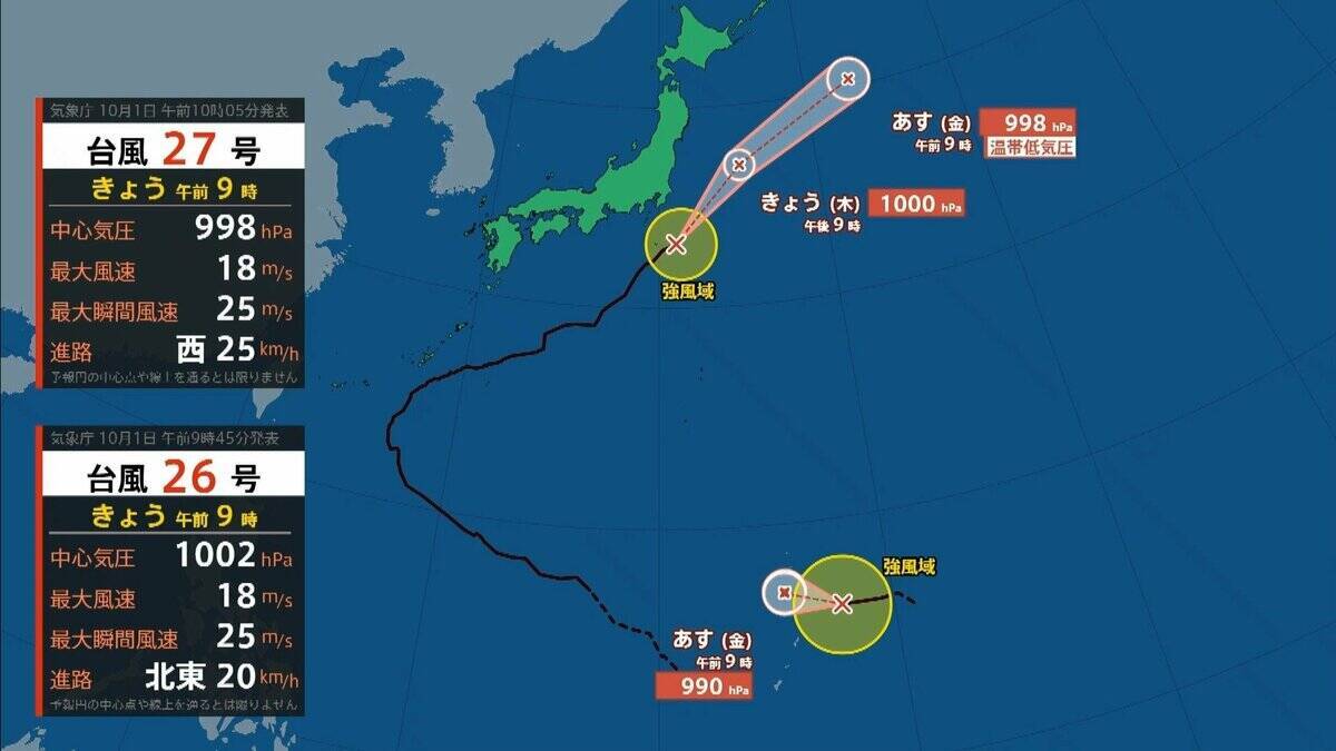 【台風27号（チョーイワン）発生】熱帯低気圧から台風に　今後「強い」勢力に発達し小笠原諸島に進む見込み　 気象庁最新シミュレーション