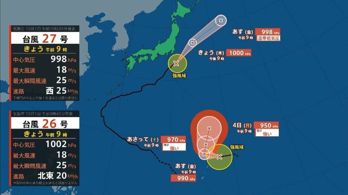 【台風27号（チョーイワン）発生】熱帯低気圧から台風に　今後「強い」勢力に発達し小笠原諸島に進む見込み　 気象庁最新シミュレーション