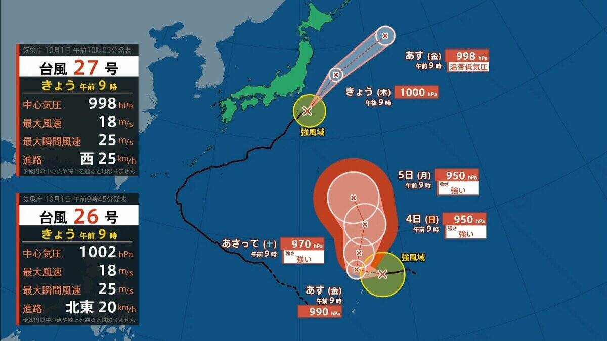 【台風27号（チョーイワン）発生】熱帯低気圧から台風に　今後「強い」勢力に発達し小笠原諸島に進む見込み　 気象庁最新シミュレーション