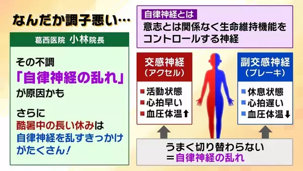 夏休みが明け「体がだるい」 子どもの不調は自律神経の乱れから？宿題や友達関係など“新学期への不安”も影響か「心配な様子なら無理に学校に行かせず…」親や大人ができるサポートは？【医師が解説】