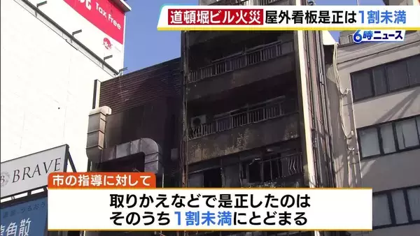不燃材料を使用していない屋外看板は約6割　そのうち取りかえなど是正したのは「1割未満」にとどまる【道頓堀ビル火災から1年】