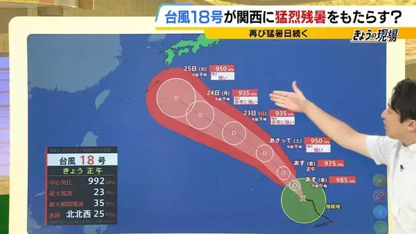 【猛烈残暑】台風18号で高気圧が「パワーアップ」か…身体に堪える暑さはいつまで続く？週末に気温の「ひと山」ありそう【MBS前田気象予報士解説】