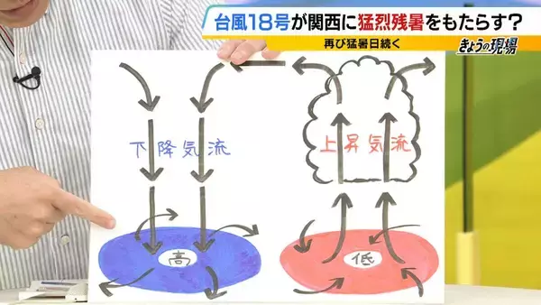 「【猛烈残暑】台風18号で高気圧が「パワーアップ」か…身体に堪える暑さはいつまで続く？週末に気温の「ひと山」ありそう【MBS前田気象予報士解説】」の画像