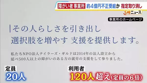 障がい者支援めぐり複数の不正確認…八尾市が事業所の指定取り消し「制度の抜け穴突かれた」　給付金4億円以上不正受給か…利用者は定員の“6倍”　勤務実態ない指導員の加算金請求も