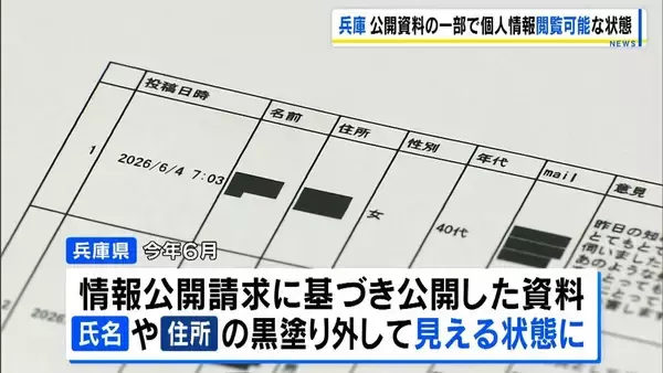【兵庫県】情報公開請求で公開した資料の一部、個人情報が閲覧できる状態に…92人の氏名や住所など