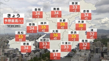 【近畿の天気】8/9(日)午後　雲が広がりやすくにわか雨の所も