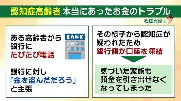 「【認知症とお金】「金を盗んだだろう」高齢者が銀行に電話繰り返す→認知症を疑われ口座凍結…解除に必要な『成年後見制度』とは？費用の目安は月額2万円？【専門家解説】」の画像