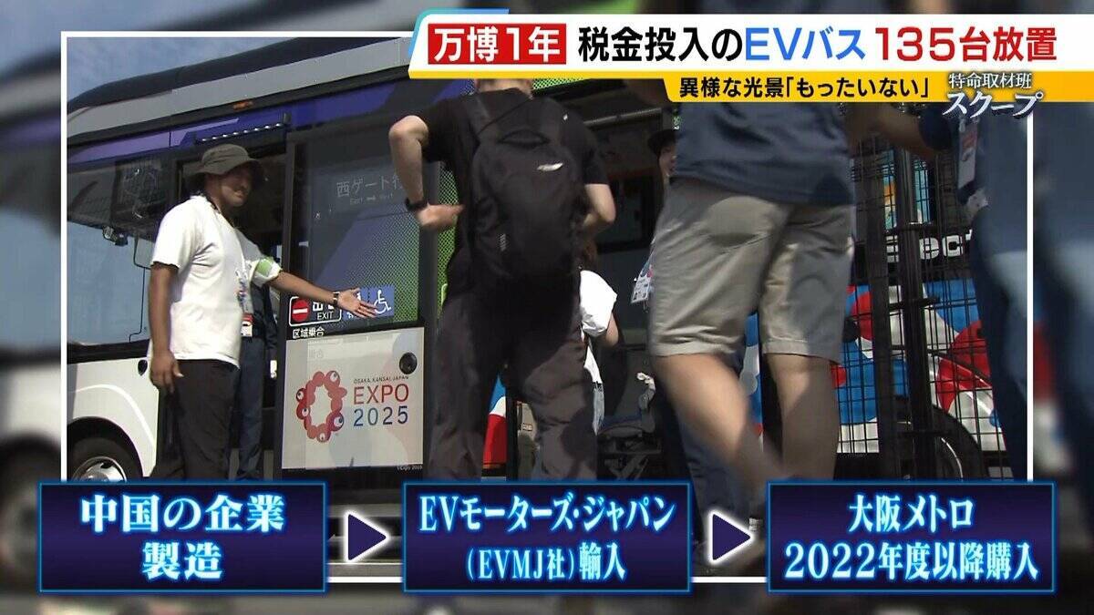 【万博・EVバス問題編】夢洲走った135台が放置…投入された税金は約44億円か　「安全性が確保できない」再活用は見送り　中国企業が製造→EVMJ社が輸入→大阪メトロが購入【開幕から1年】