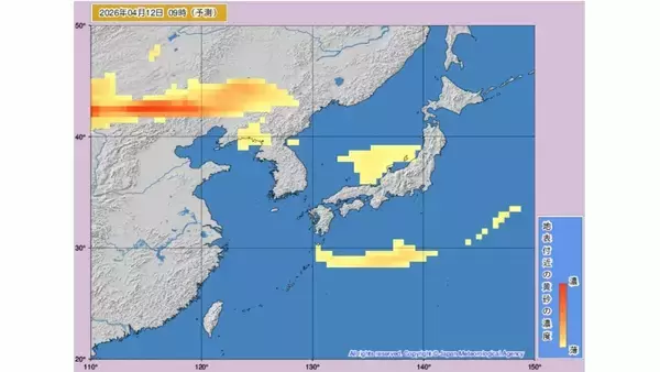 「【黄砂情報】11日ー12日に日本に黄砂接近か　いつどのあたりに？気象庁が予測【黄砂シミュレーション】」の画像