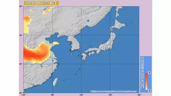 「【黄砂情報】11日ー12日に日本に黄砂接近か　いつどのあたりに？気象庁が予測【黄砂シミュレーション】」の画像
