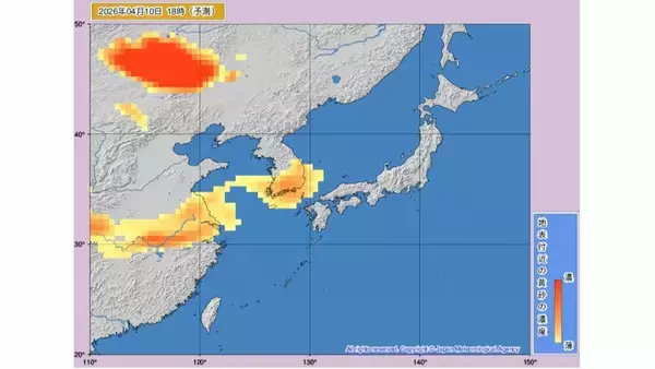 「【黄砂情報】11日ー12日に日本に黄砂接近か　いつどのあたりに？気象庁が予測【黄砂シミュレーション】」の画像