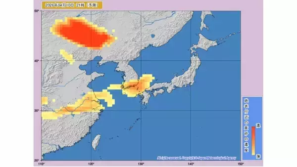 「【黄砂情報】11日ー12日に日本に黄砂接近か　いつどのあたりに？気象庁が予測【黄砂シミュレーション】」の画像