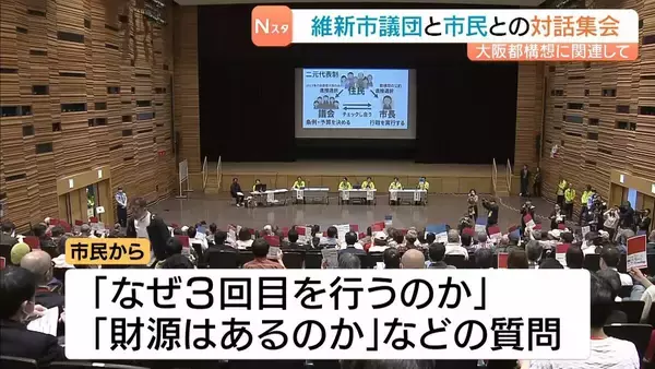「『大阪都構想』めぐる意見交換会「なぜ3回目を？」「財源は？」など市民から質問　維新の大阪市議団・竹下幹事長「すぐに住民投票につながるとは考えていない」　大阪・城東区」の画像