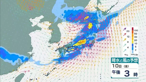 「【春の嵐】近畿地方などで急な強い雨、落雷や激しい突風に夜遅くまで注意　北海道では日曜日にかけ暴風高波のおそれ【雨と風シミュレーション　気象庁】」の画像