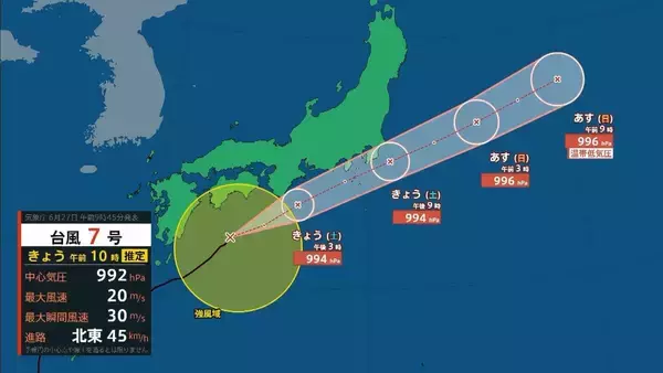 【台風７号】今どこに？夜にかけ関東に接近か…東海地方では「最大２００ミリ」大雨予想も　東京・神奈川・埼玉・千葉など首都圏への影響は？【雨と風の最新シミュレーション】