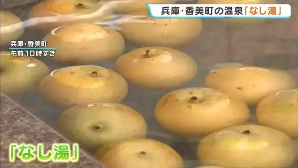 これで疲れも“ナシ”になる？湯船に二十世紀梨を浮かべる「なし湯」　規格外で廃棄されるものを使用　兵庫・香美町