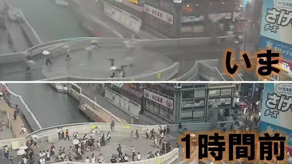 【速報】レベル３大雨警報　大阪市と堺市、東大阪市に発表　急な雨に見舞われたミナミ・道頓堀の様子は…