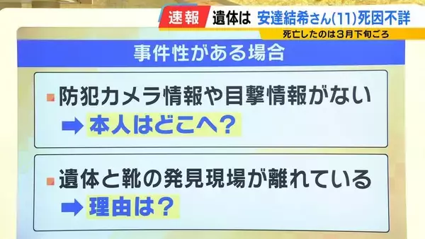 「【遺体は安達結希さんと判明】死因は不詳「刺し傷や頭の損傷を否定。遺体の状況から死因の割り出しが難しかったか」元京都府警・捜査一課長が指摘　死亡推定時刻は3月下旬ごろ【解説】」の画像