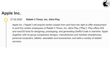 EUの公開情報から、AppleがRabbit 3 Timesを買収したことが明らかに